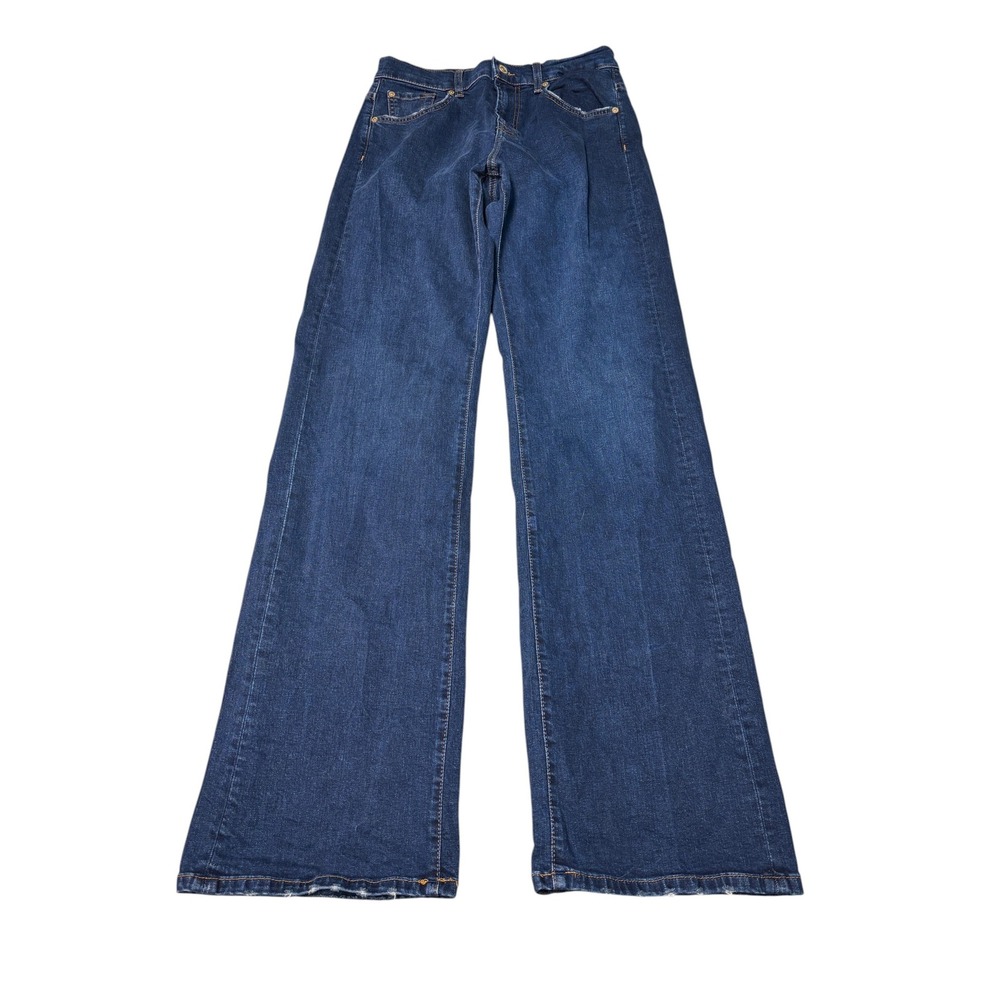 7 For All Mankind Tess Trouser Long Beach Wide Leg Jeans Dark Wash Womens 25X34